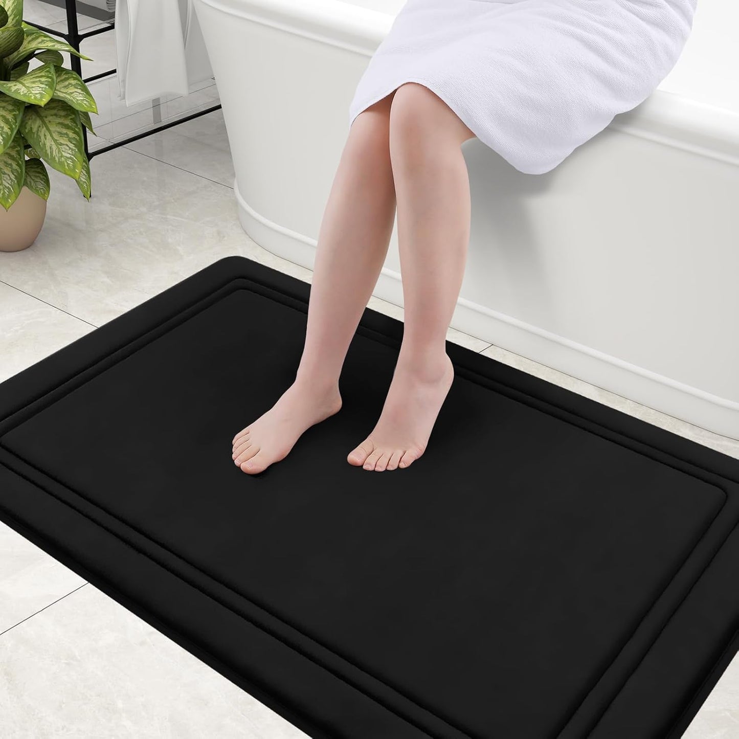 Grandaily Memory Foam Bath Mat Rug 47x32, Ultra Soft, Non-Slip and Absorbent Bathroom Rugs, Machine Wash Dry, Comfortable Bath Carpet for Bathroom Floor, Tub and Shower, Black