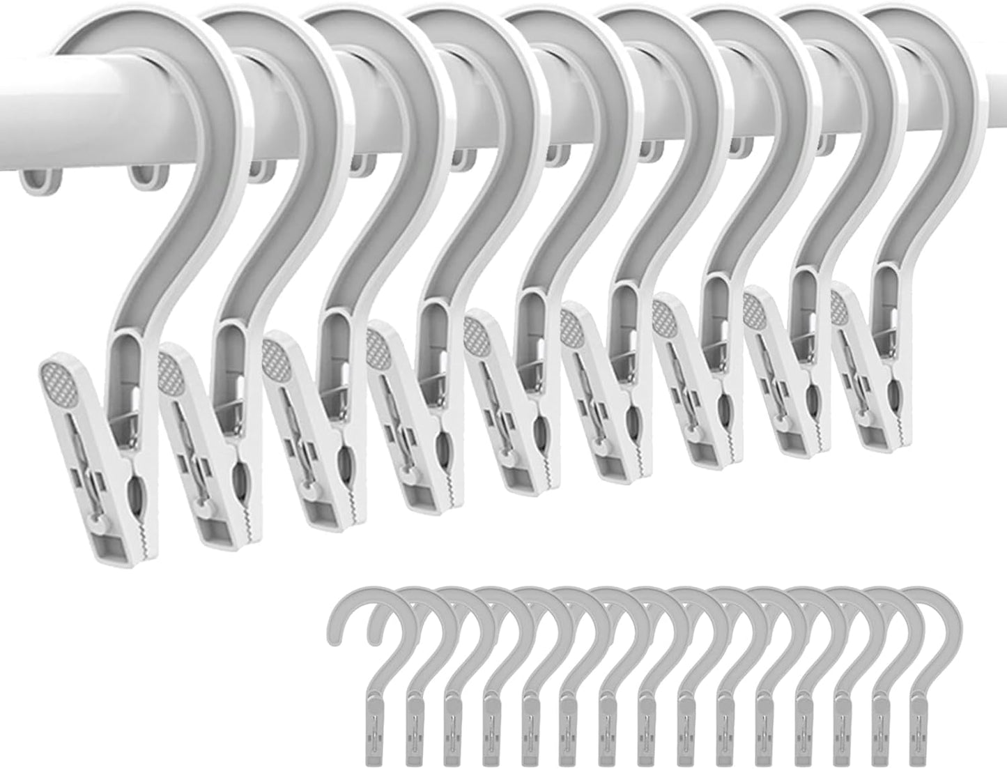 24pcs Laundry Hooks Clip Plastic Clothes Hangers Pins Super Strong Hanger Clips for Bathroom Travel Portable,White