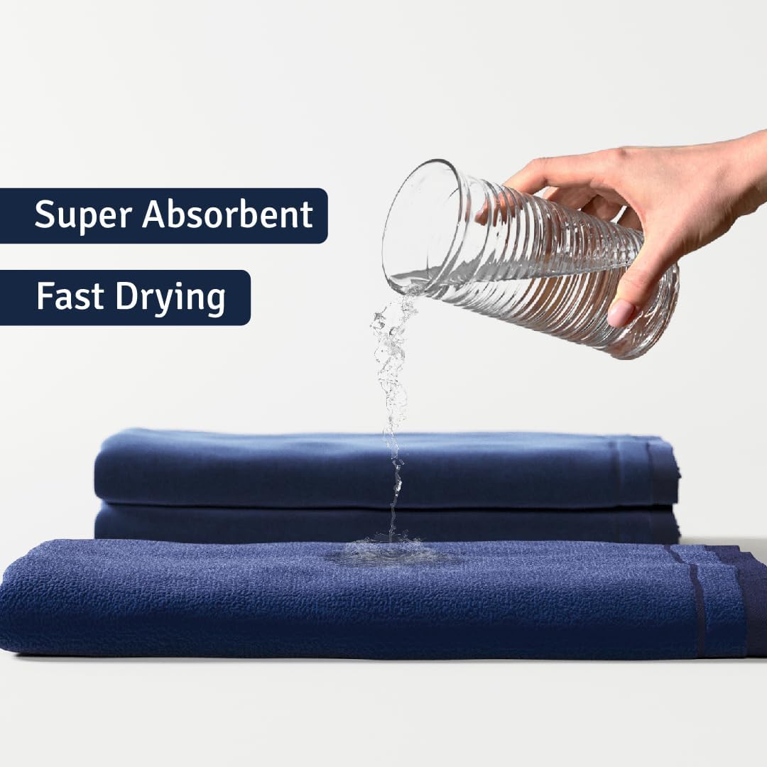 Cotton Fingertip Towels Set Blue - 4 Pack - 11 x 18 Inches Decorative Small Extra-Absorbent and Soft Terry Towel for Bathroom - Powder Room, Guest and Housewarming Gift (Navy Blue)