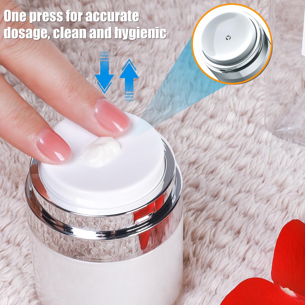 Airless Pump Jar, 1 oz Airless Pump Bottles, Travel Lotion Container – Vacuum Dispenser for Cream – Leak-Proof TSA-Friendly Design Keeps Cream Fresh – Multi-Purpose for Lotion, Sunscreen (2 Pack)