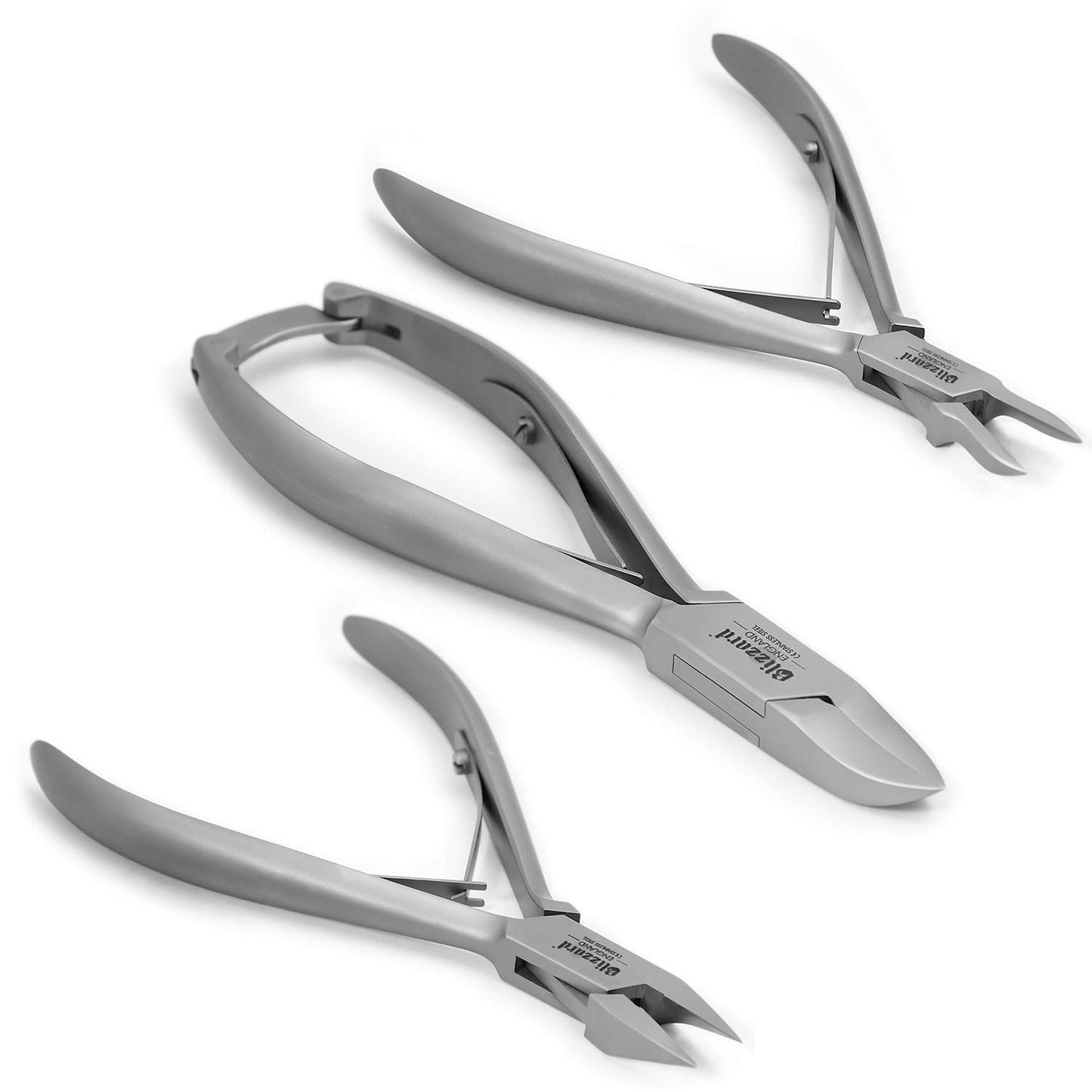 Nail Clippers by Blizzard, 3-Piece German Forged Podiatry Tool Kit, Concave, Arrow and Flame Nippers for Thick and Ingrown Toe Nails