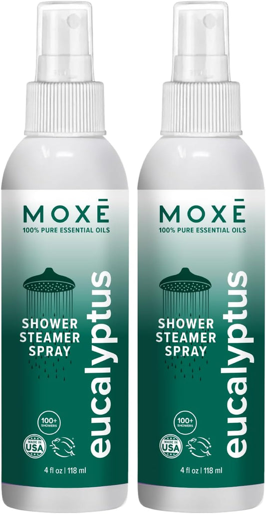 MOXE Eucalyptus Oil Shower Mist, Spa Steam Spray, Certified Natural 100% Essential Oils, Made in USA, Aromatherapy, Sinus Congestion Relief, Tension Relief (8oz)