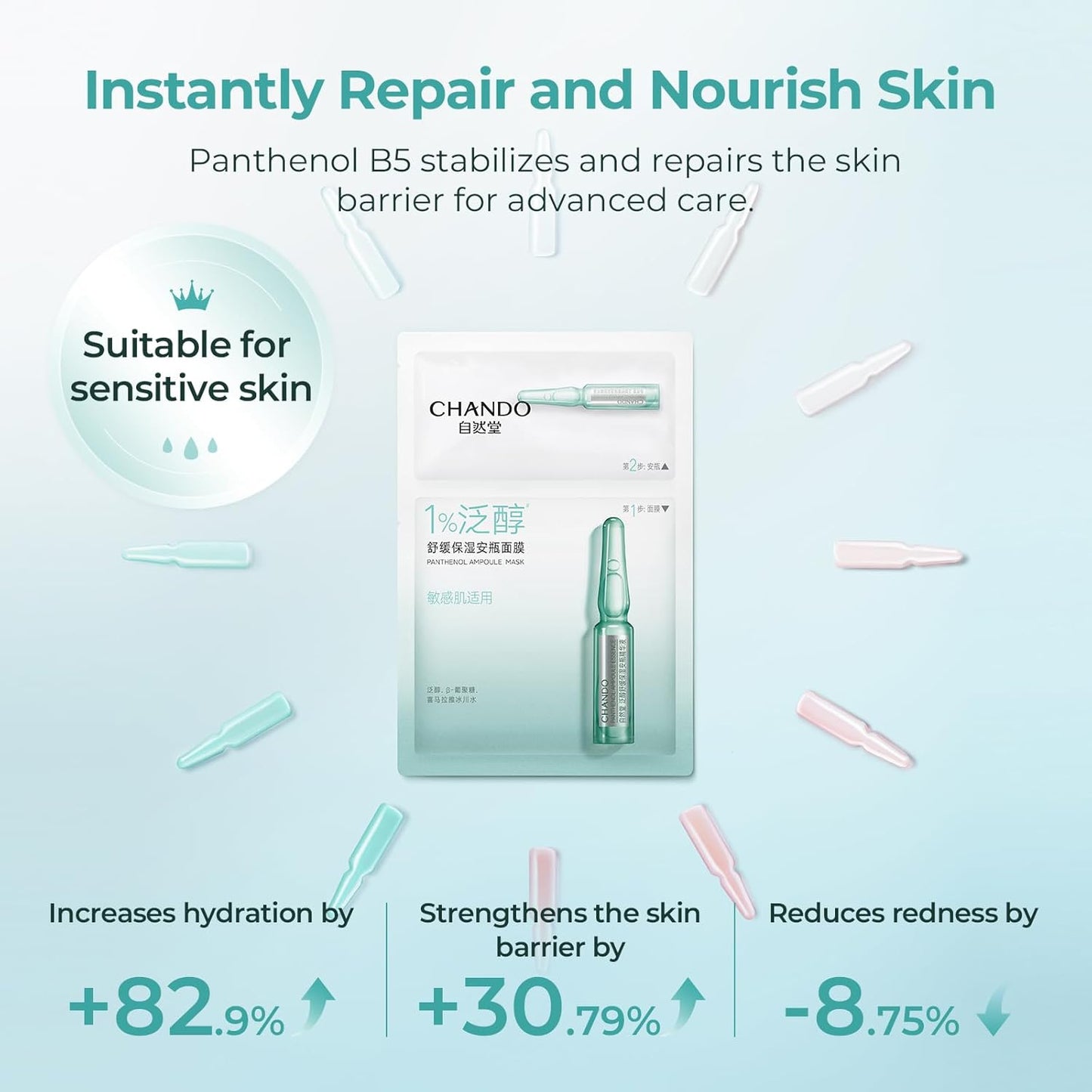 2-Step Panthenol Soothing Ampoule Mask (1.5ml+28mlx5PCS) - Hydrating Mask with Beta-Glucan & Panthenol for Soothing Skin Recovery