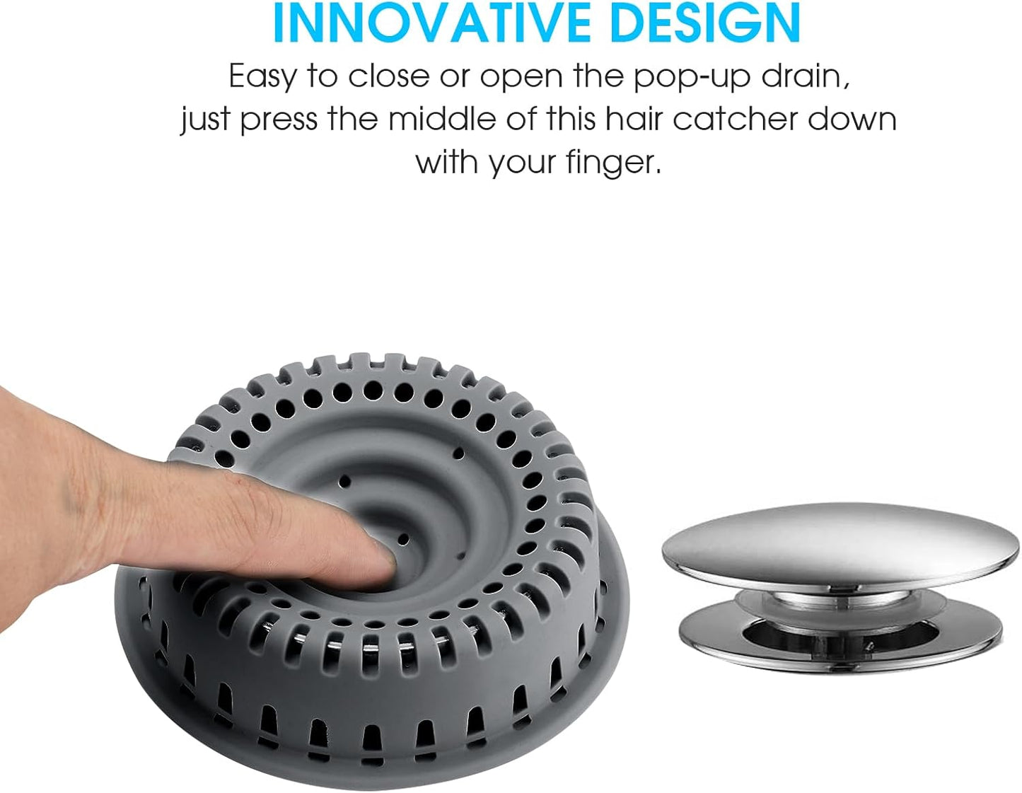 Bathtub Drain Hair Catcher, Shower Hair Drain Catcher, Upgraded Tub Drain Protector Hair Trap/Strainer with Silicone & Stainless Metal Designed for Pop-Up and Regular Drains (Dark Gray)