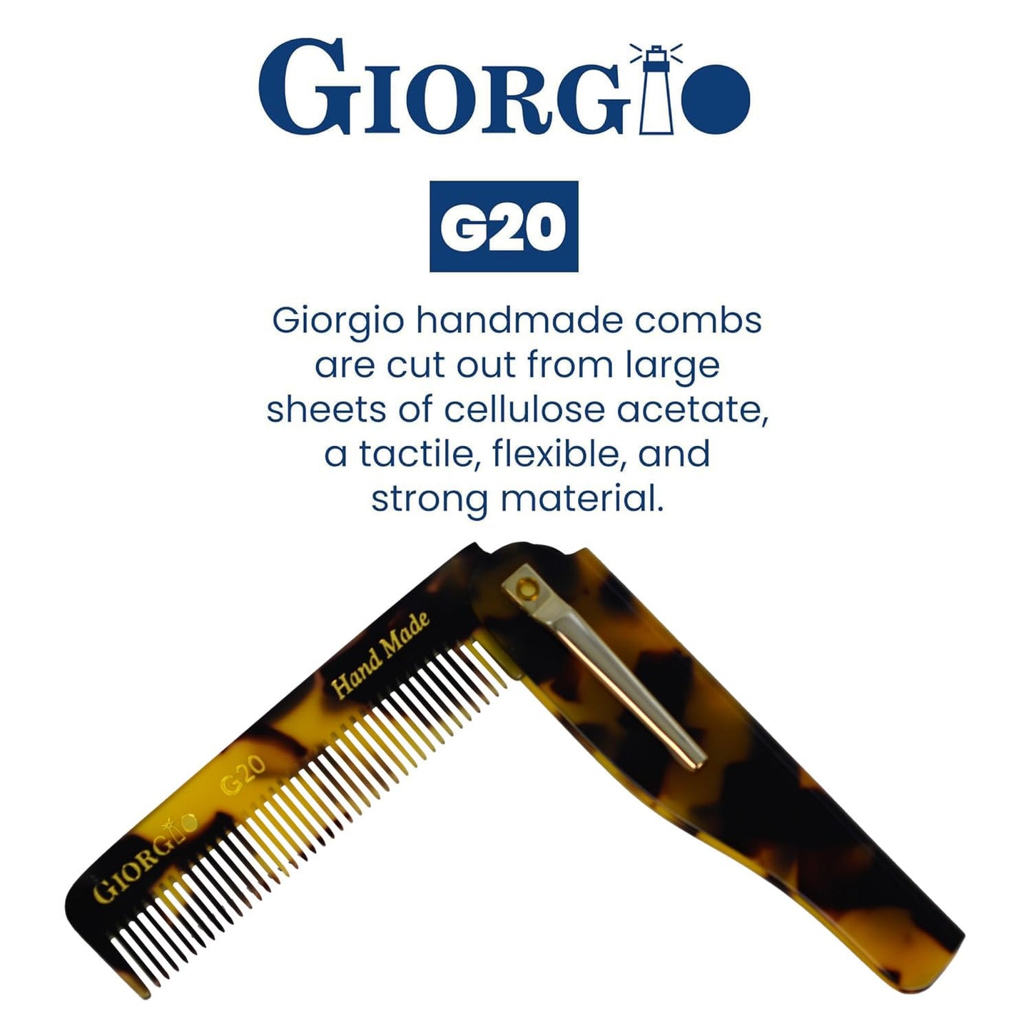 Giorgio G20 Folding Mustache and Beard Comb - 6.5 Inches Small Fine Tooth Styling and Travel Comb, Sawcut and Hand Polished, Handcrafted for Everyday Hair Care
