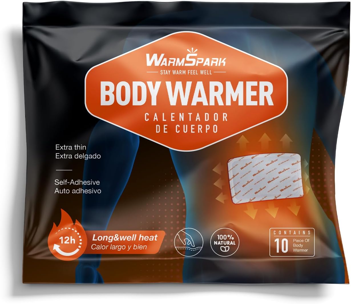 Body Warmers with Adhesive - Heat Warmer Patch Disposable Air Activated Hot Warmers - Up to 12 Hours of Heat - WarmSpark