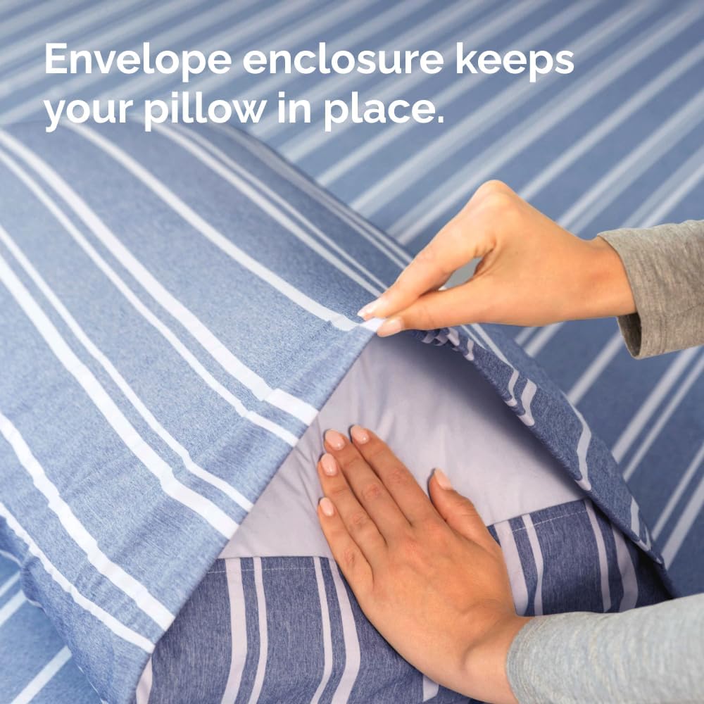 CGK Unlimited King Size Pillow Cases Set of 4 - Soft, Premium Quality Microfiber Pillowcase Covers - 20x40, 20x36 & 20x48 Pillows for Sleeping - Blue Stripes 3