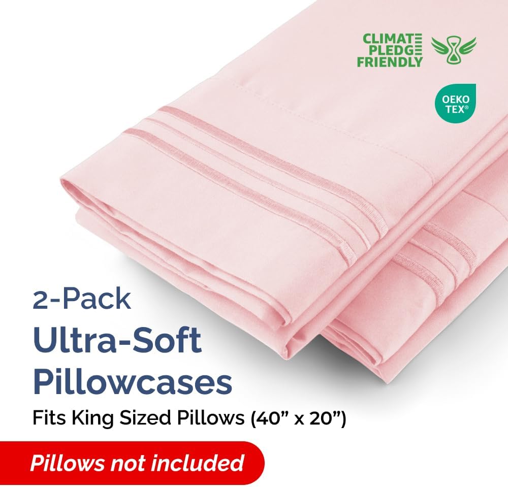 King Pillow Cases Set of 2 - Ultra Soft Hotel Quality Pillowcase Covers - Comfy, Cozy & Wrinkle Free - Shrinkage, Stain & Fade Resistant - Machine Washable Pillow Protectors - 2 Piece Set - Baby Pink