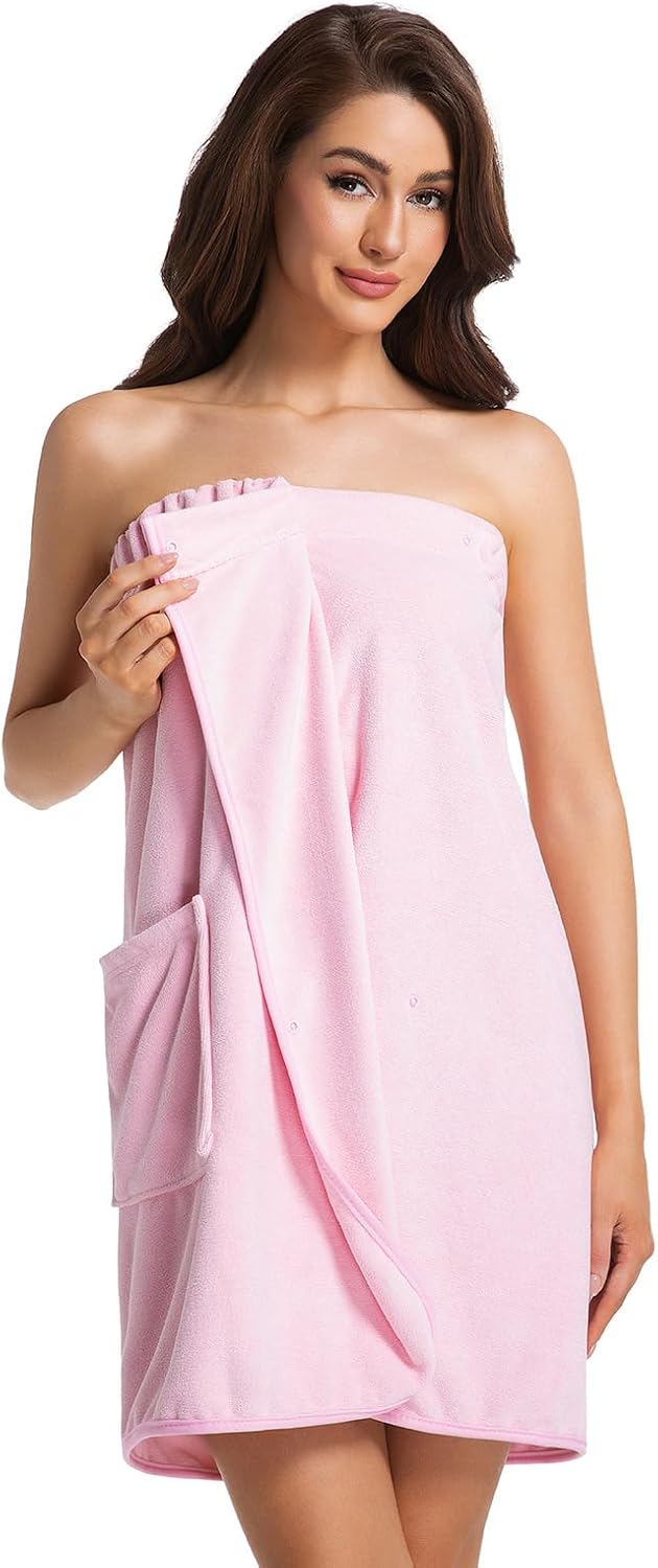Womens Towel Wrap Bath Robe Lightweight Spa Body Wrap Shower Adjustable Snap Closure