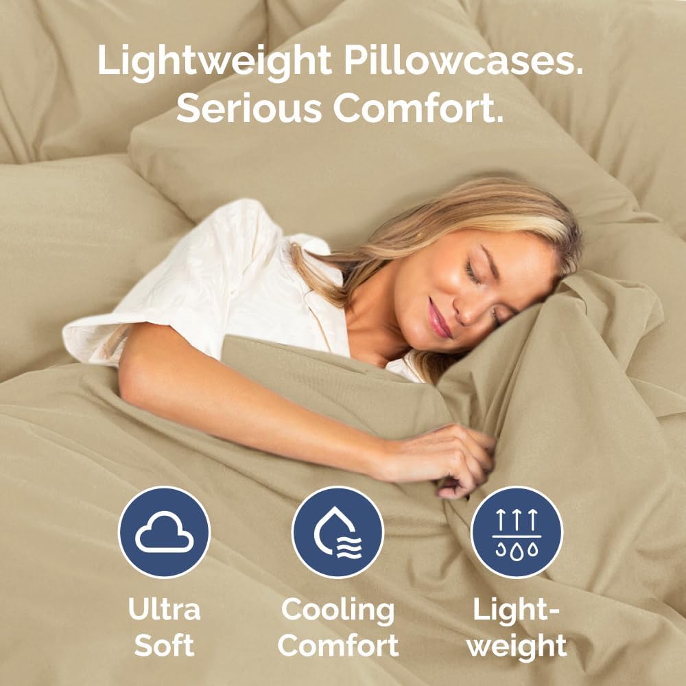 King Pillow Cases Set of 4 - Ultra Soft Hotel Quality Pillowcase Covers - Comfy, Cozy & Wrinkle Free - Shrinkage, Stain and Fade Resistant - Machine Washable Pillow Protectors - 4 Piece Set - Beige