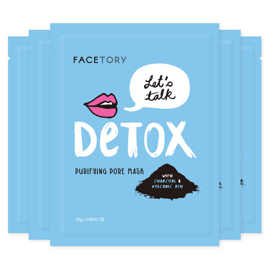 FACETORY K Beauty Face Mask Skin Care - LET'S TALK DETOX PURIFYING Sheet Mask with Charcoal & Volcanic Ash | Pore Refining Charcoal Face Mask (5 Pack)