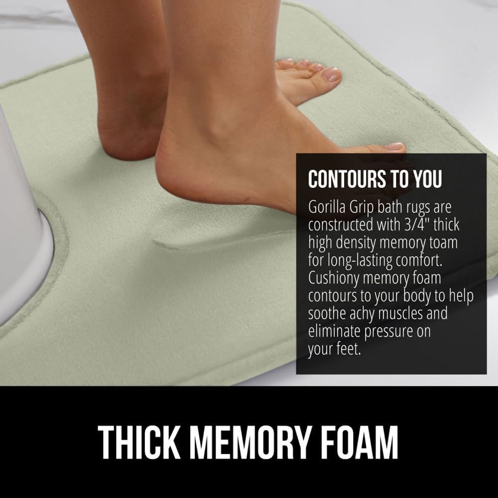 GORILLA GRIP Thick Memory Foam Toilet Rug for Bathroom, U Shaped Washable, Soft Absorbent Velvet Topside Floor Mats, Machine Wash, Cushioned Luxury Mat Rugs for Bath Room, 22.5 x 19.5, Sage