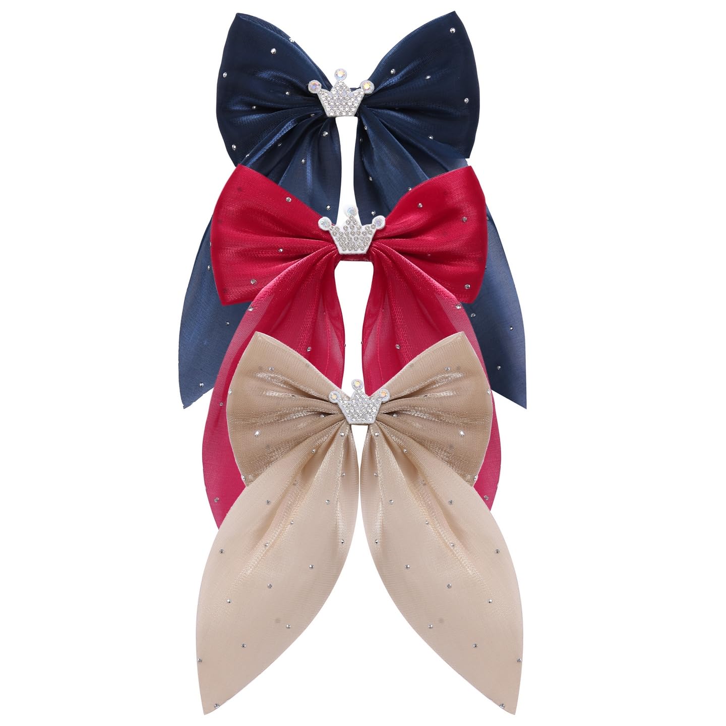 Elegant Hair Bow Set Sweet Styles with Crystal and Pearl Accents Fashion Hair Clips for Girls (Brown/Burgundy/Navy Blue1)