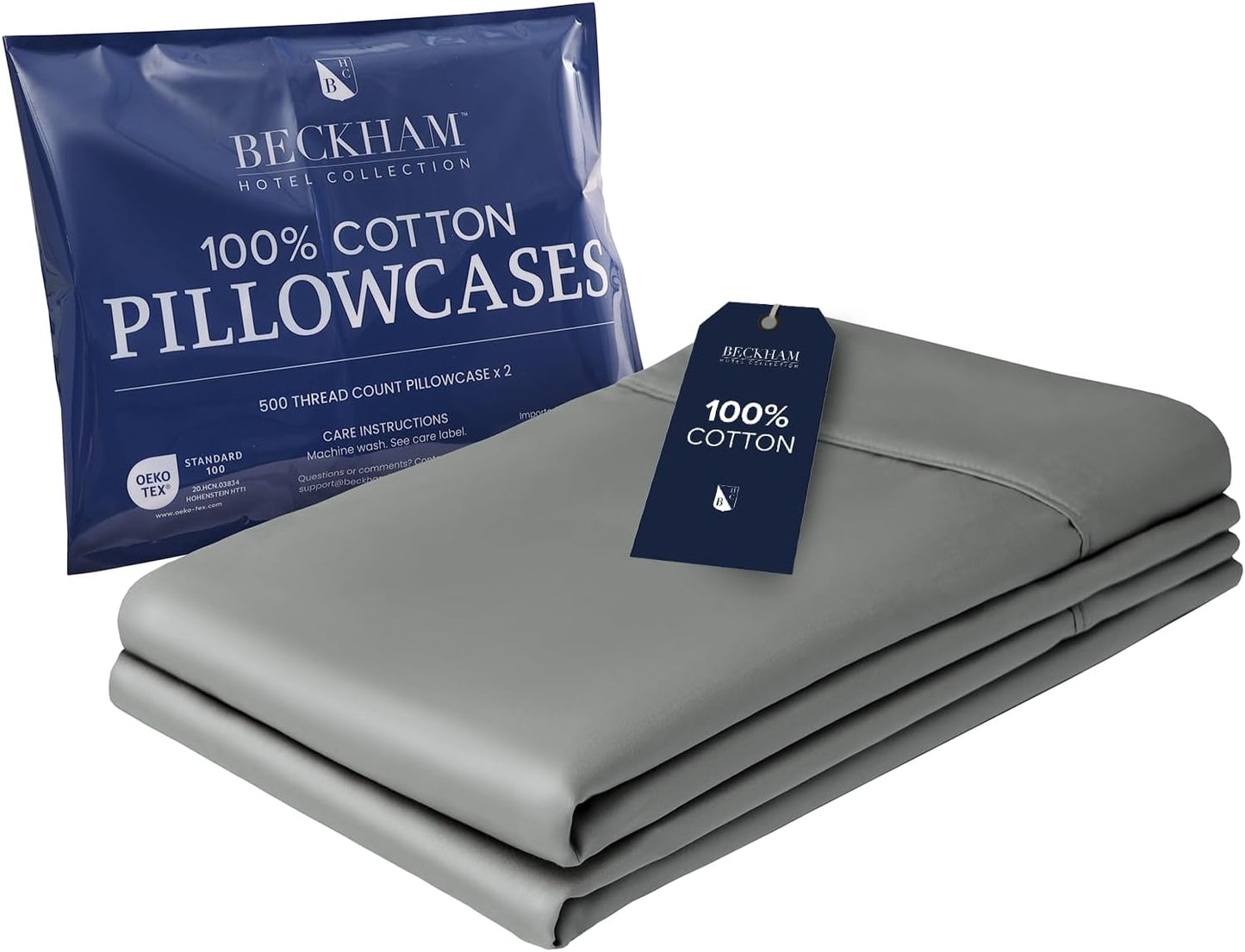 Beckham Hotel Collection Bed Pillowcases Standard/Queen Size Set of 2, 500TC 100% Cotton, Luxury Sateen Bedding, Open End, Breathable, Moisture-Wicking, Dark Gray