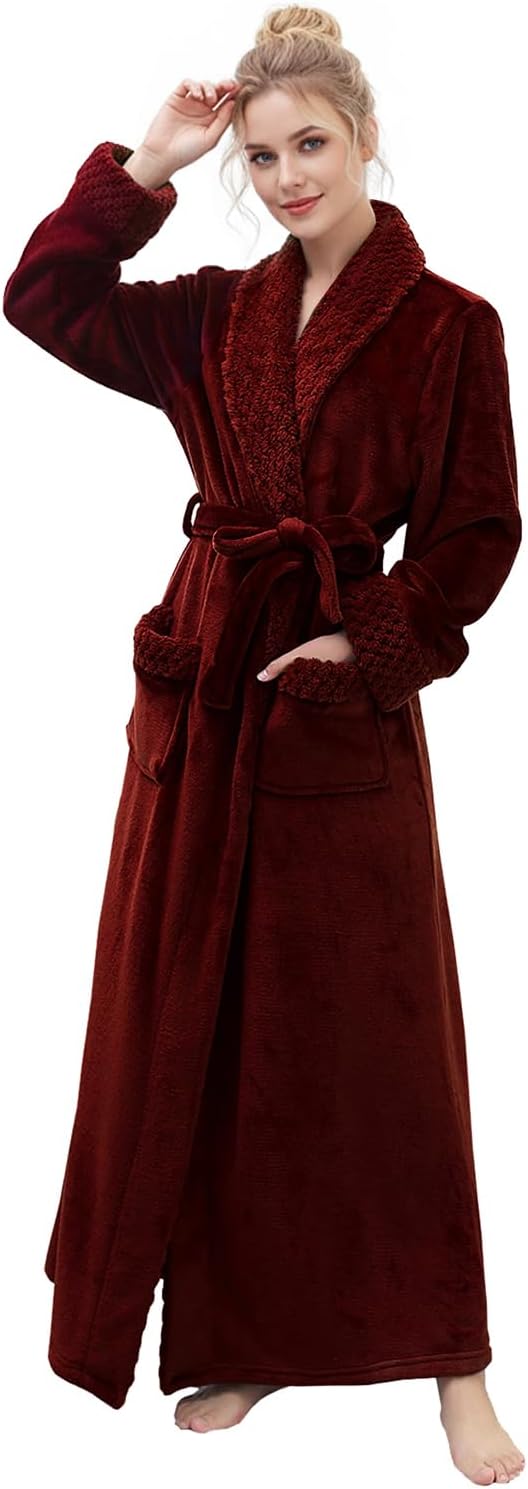 Hellomamma Long Bath Robe for Womens Plush Soft Fleece Bathrobes Nightgown Ladies Pajamas Sleepwear Housecoat