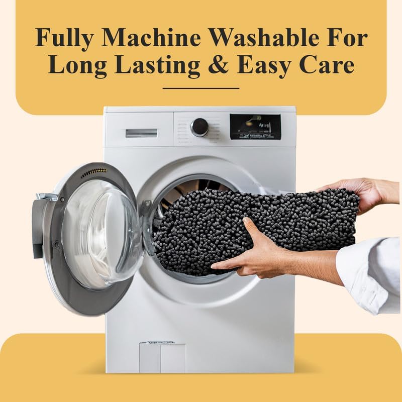 MAYSHINE Plush Shaggy Chenille Bath Mat | Extra Soft, Super Absorbent, Non-Slip Bathroom Rug | Fluffy Microfiber, Area Rug Sets for Bathroom Floor, Kitchen, Living Room | 24"x17" | Black