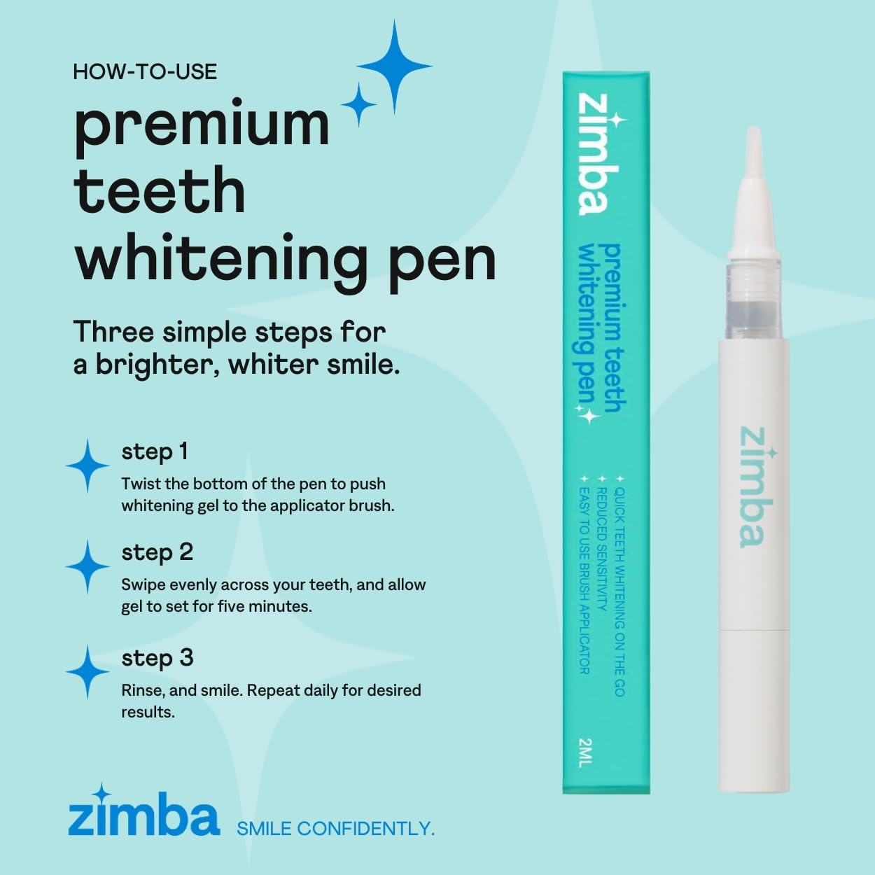 Zimba Travel Teeth Whitening Pen - Effective, Travel-Friendly, and Easy to Use Gel Whitening Pen - Stain Remover and Teeth Whitener for Coffee, Wine, Soda, and Other Stains (1 Pack)