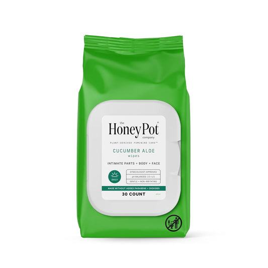 The Honey Pot Company - Feminine Wipes - Daily PH Balancing, Fragrance & Sulfate Free Wipes for Intimate Parts, Body, or Face - Hygiene Products - Cucumber Aloe 30 ct.