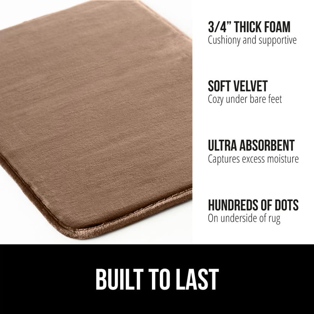 GORILLA GRIP Memory Foam Bath Mat, Soft Absorbent Velvet Bathroom Mats, Durable Dots on Underside, Machine Washable Bathmat, Carpet Rug Room Decor for Shower Tub Floor RV, 42x24 Rugs, Taupe