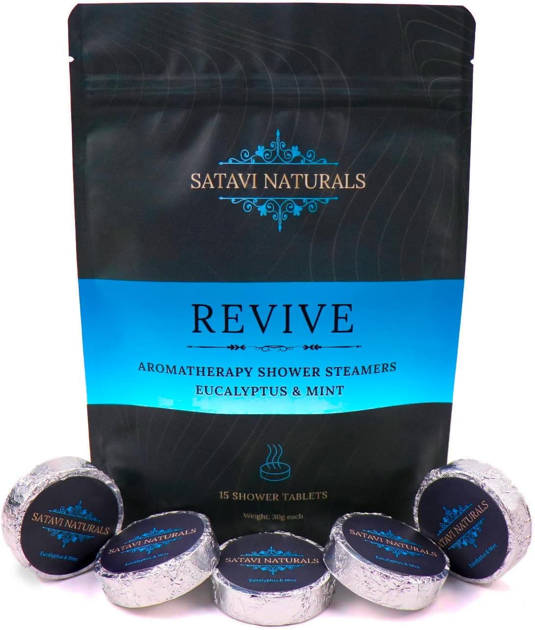 Aromatherapy Shower Steamers (15-Pack) Revive - Eucalyptus & Mint Scented Vapor Tabs for Self-Care, Aromatic Shower Bath Bombs, Natural Essential Oils for Women & Men