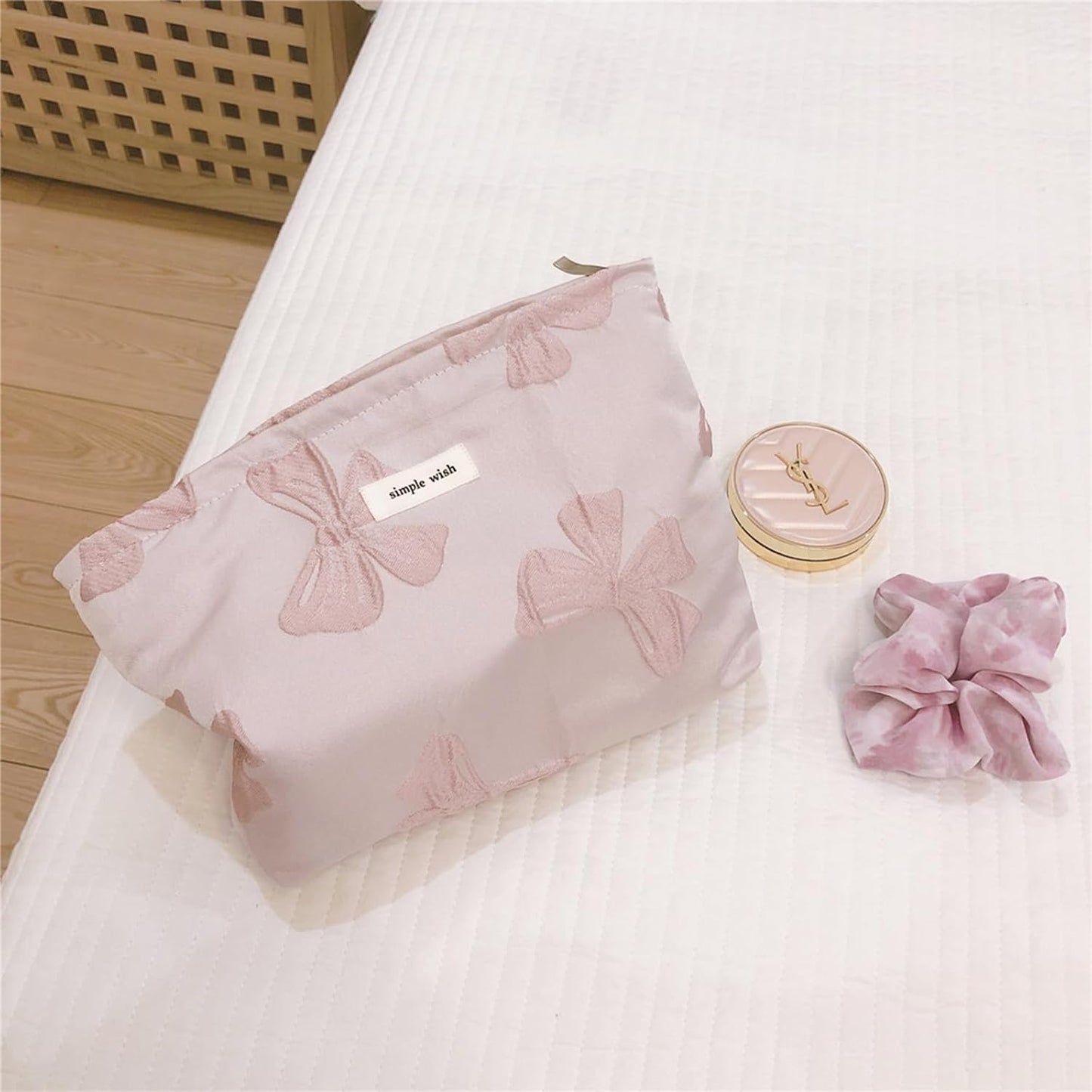 Wudygirl Makeup Bag for Women Large Capacity Cosmetic Bag with Zipper Cute Pink Bow Travel Pouch & Handbag Suitcase Makeup Organizer Aesthetic (Big Pink Bow)