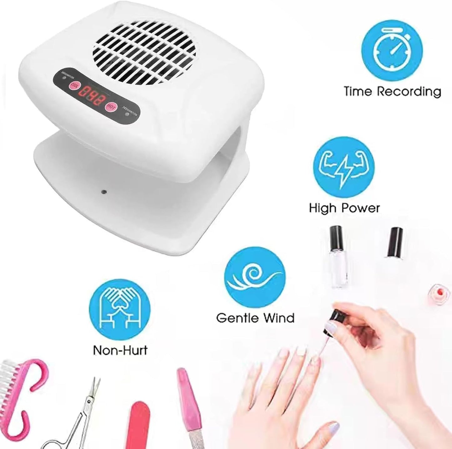 Nail Dryer for Regular Polish 300W 2 in 1 Nail Drying Fan with Auto Sensor Hot and Cold Air Professional Nail Dryer for Manicure Salon and Daily Home Use(White)