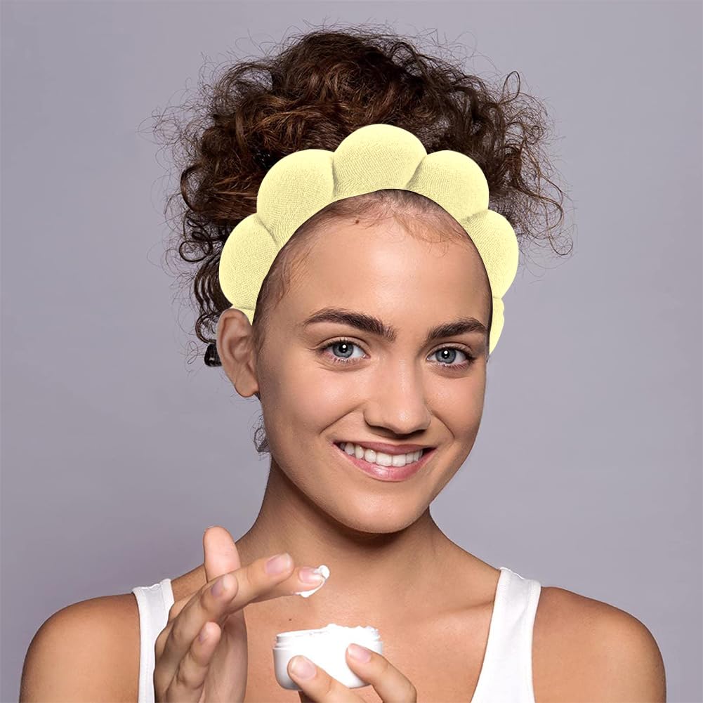 Spa Headbands for Face Washing & Makeup Removal - Terry Cloth Puffy Headbands for Mask Skin Treatment