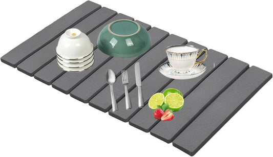 Stone Drying Mat for Kitchen Counter, Collapsible Dish Drying Mat, Fast Drying Diatomaceous Earth Dish Drying Mats, Water Absorbent Diatomite Kitchen Mat