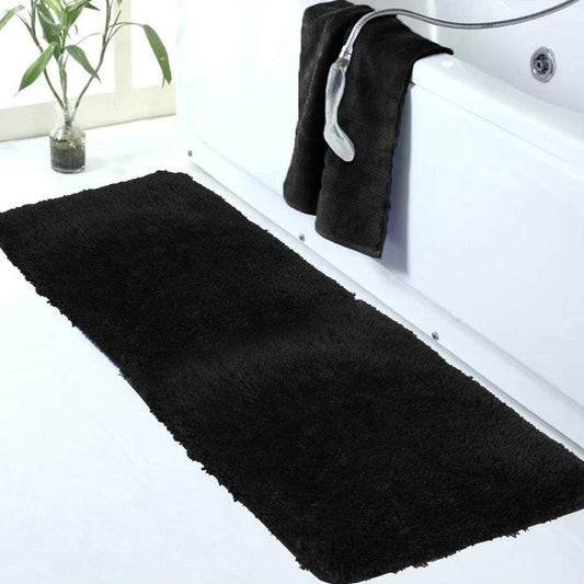 Walensee Large Bathroom Rug (24 x 60, Black) Extra Soft and Absorbent Shaggy Bath Mat Machine Washable Microfiber Non Slip Luxury Floor Mat