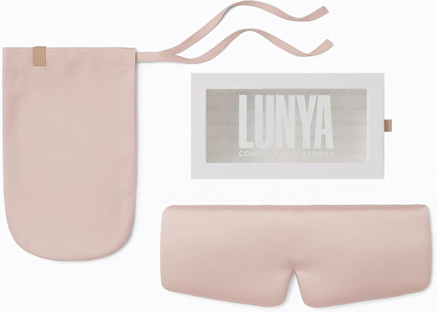 Lunya Washable Silk Sleeping Mask – Thermoregulating Mulberry Silk, Light Blocking and Comfortable Fit – Sleep Mask for Women and Men with Box – Delicate Pink – Large