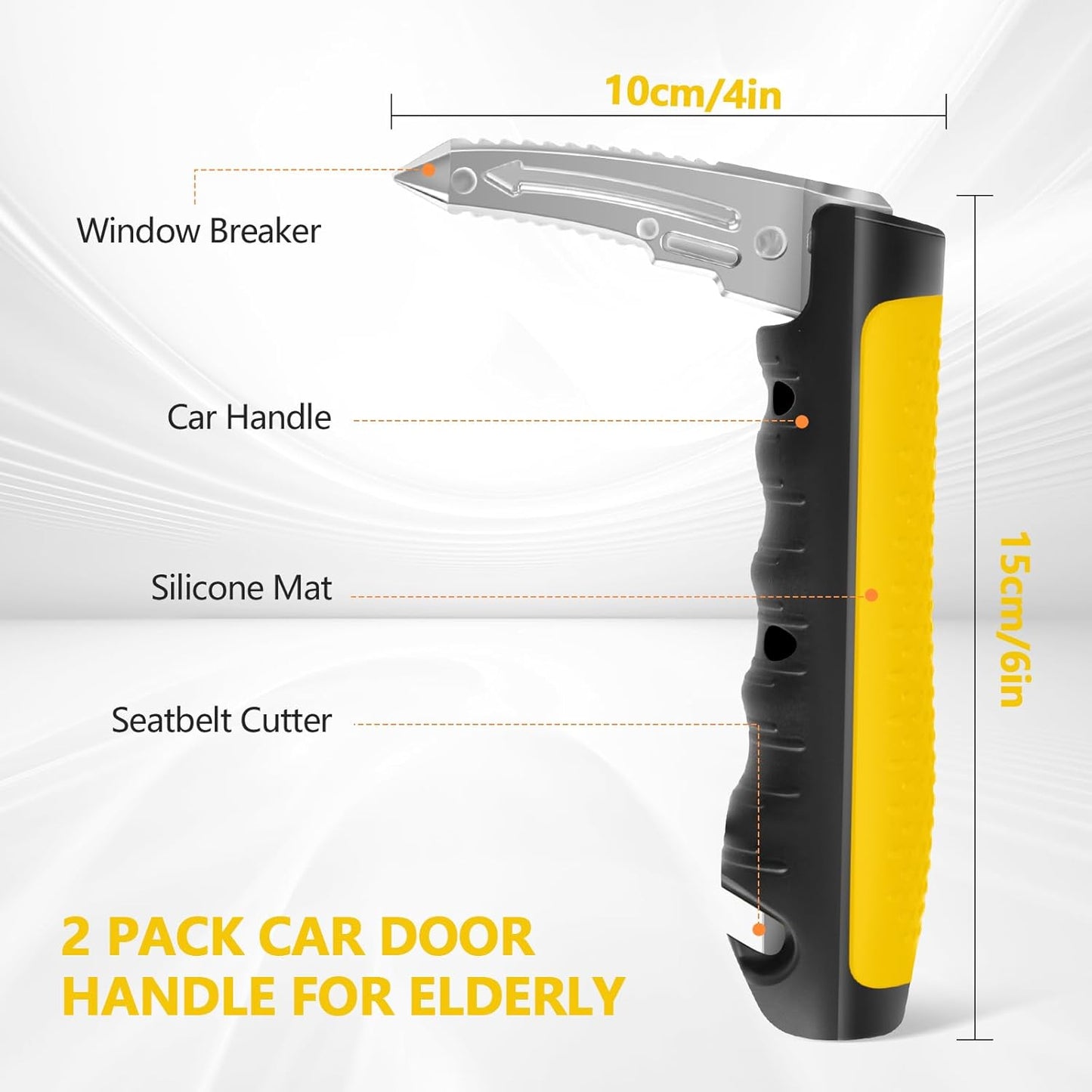 Car Door Handle for Elderly - 2025 New 3-in-1 Car Handle Assist, 2 Pack Auto Cane Portable Vehicle Support Handle Door Assist Bar, Max Load 500 Lbs, Anti-Slip Design (Yellow-1-Pack Car Handle)