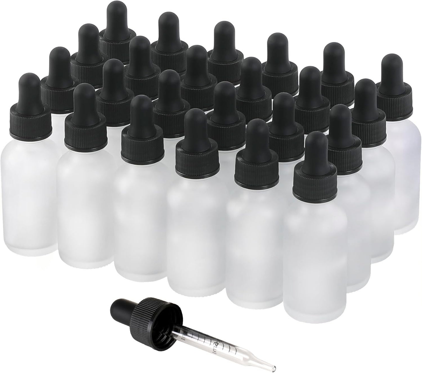 24 Pack,1oz Glass Dropper Bottle, Clear Frosted Tincture Bottles with Dropper, Pretty Finish for All Kinds of Liquids,Oil Bottles for Hair- Stronger Suction ideal for Leakproof Travel