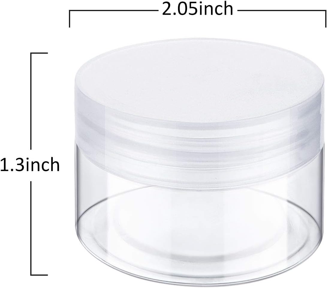 12 Pack 1 oz Plastic Container Jars with Lids Round Clear Travel Cosmetic Container Jars for Toiletries, Lotion, Cream, Ointments, Makeup, Rhinestone, Samples, Kitchen Storage (Clear)