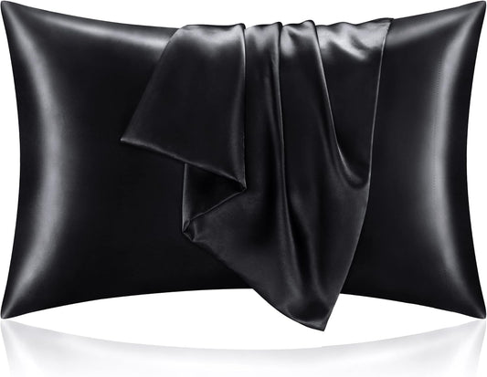 BEDELITE Satin Pillowcase for Hair and Skin, Super Soft and Cooling Similar to Silk Pillow Cases 2 Pack with Envelope Closure, Gift for Women Men(20"x30" Queen Size, Black)