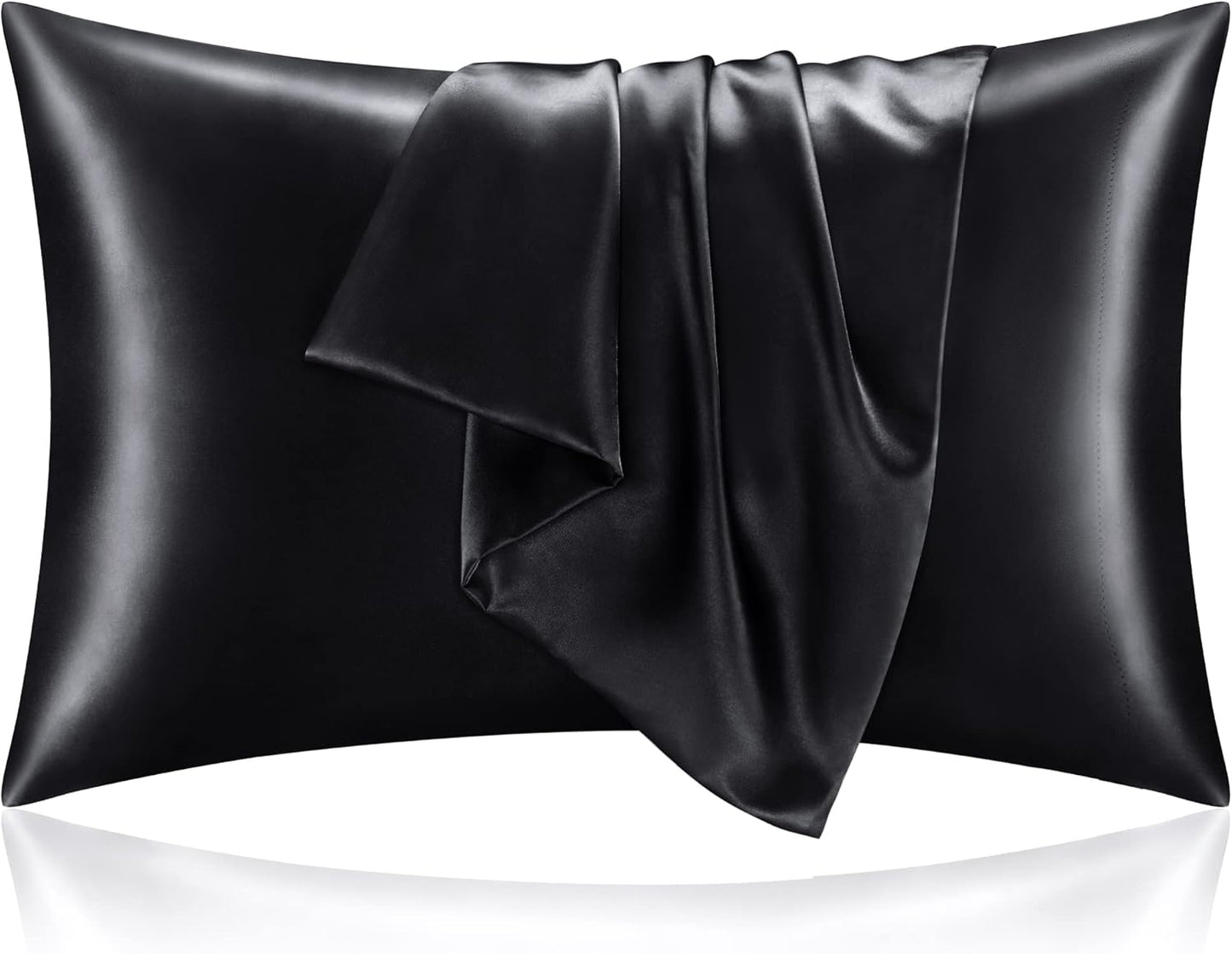 BEDELITE Satin Pillowcase for Hair and Skin, Super Soft and Cooling Similar to Silk Pillow Cases 2 Pack with Envelope Closure, Gift for Women Men(20"x36" King Size, Black)