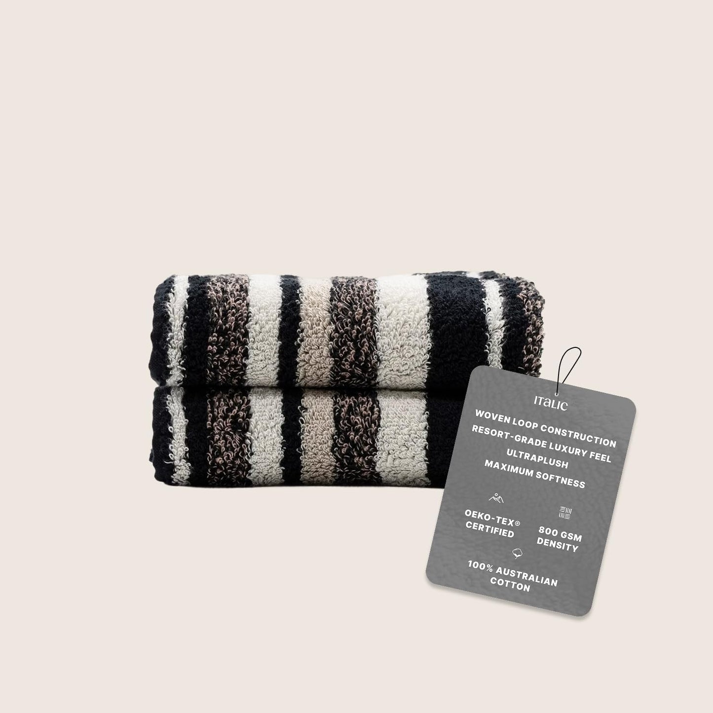 Italic Ultraplush 100% Australian Cotton Towels Standard 6 Piece Set, 2 Bath, 2 Hand, 2 Washcloths, 800GSM Lightweight, Highly Absorbent Quick Dry Soft Resort Grade Towels (Stripe Multi-Color)