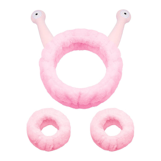 Soft Spa Headband and Wristbands for Face Washing, Cute Snail Makeup Headbands Elastic Skincare Hair Band Shower Head Wraps Hair Accessories for Women Girls