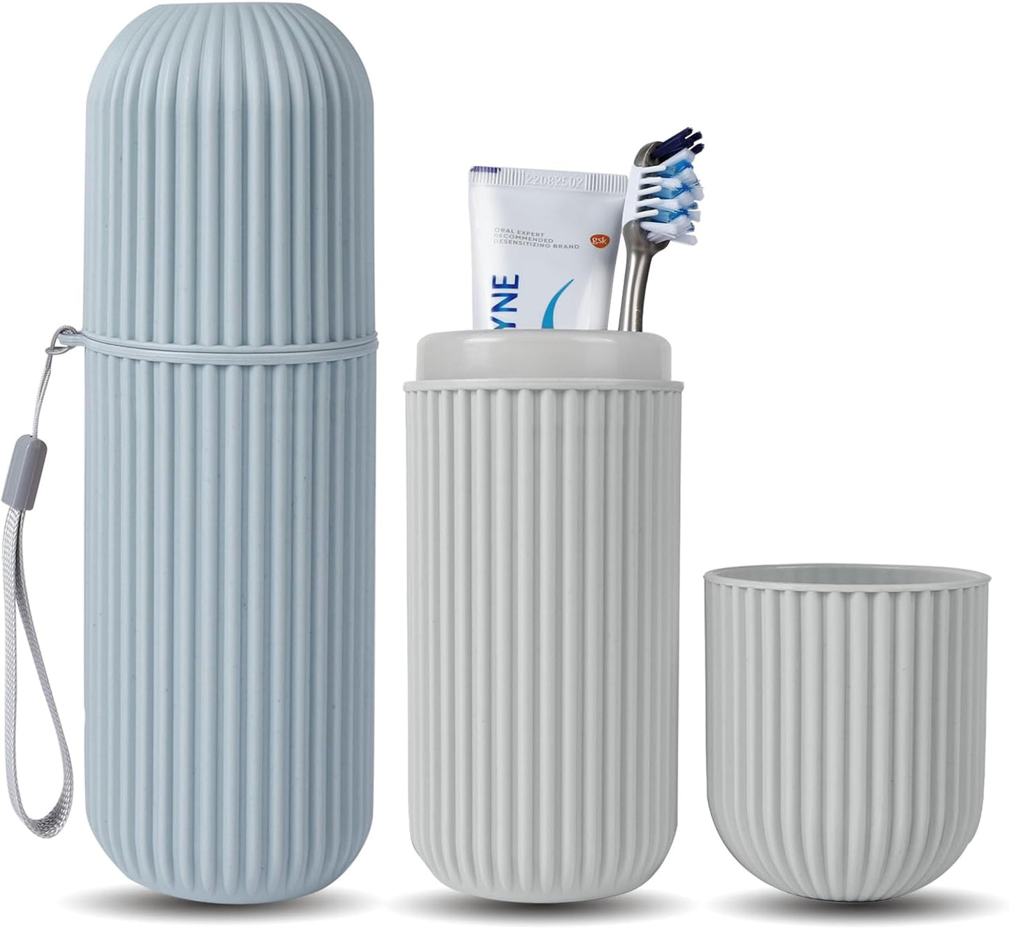 UCEC Toothbrush Travel Case, Portable Holder for Travel, Business, School - 2 Pack (Blue, Grey)