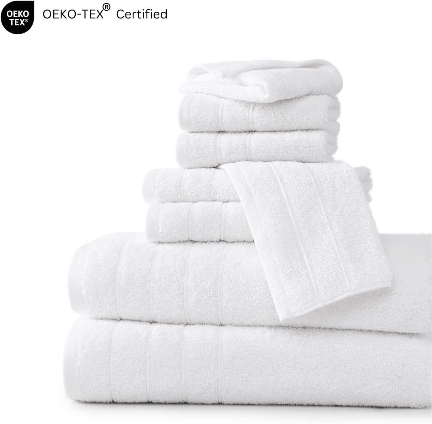 Casa Platino 100% Cotton Luxury Bathroom Towel Set - 8 Pcs - Super Soft, Fluffy & Highly Absorbent - 2 Large Bath Towels, 4 Washcloths, 2 Hand Towels - Complete Family Pack - White Bath Towel Set