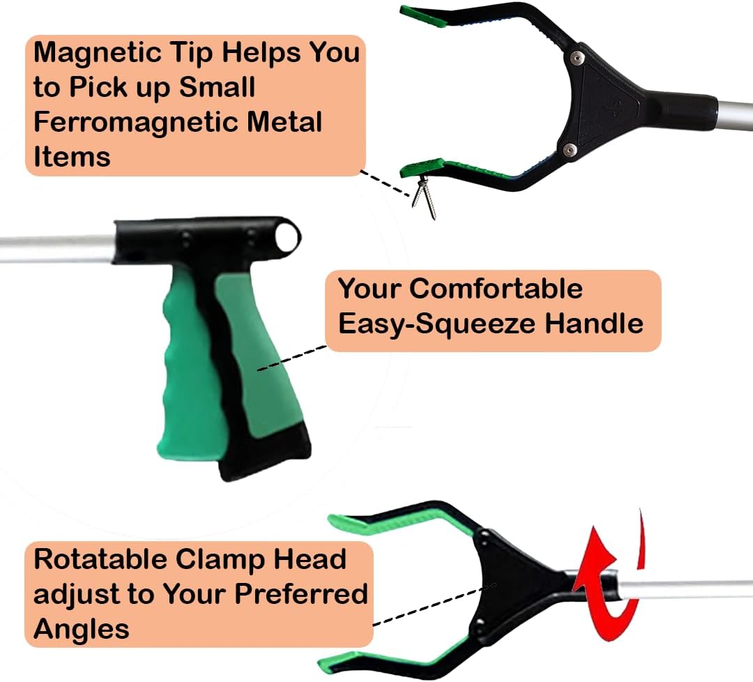 VIVA CARE Grabber Reacher Pickup Tool – Foldable, Lightweight, an Arm Extension for Seniors and Injured [Green]