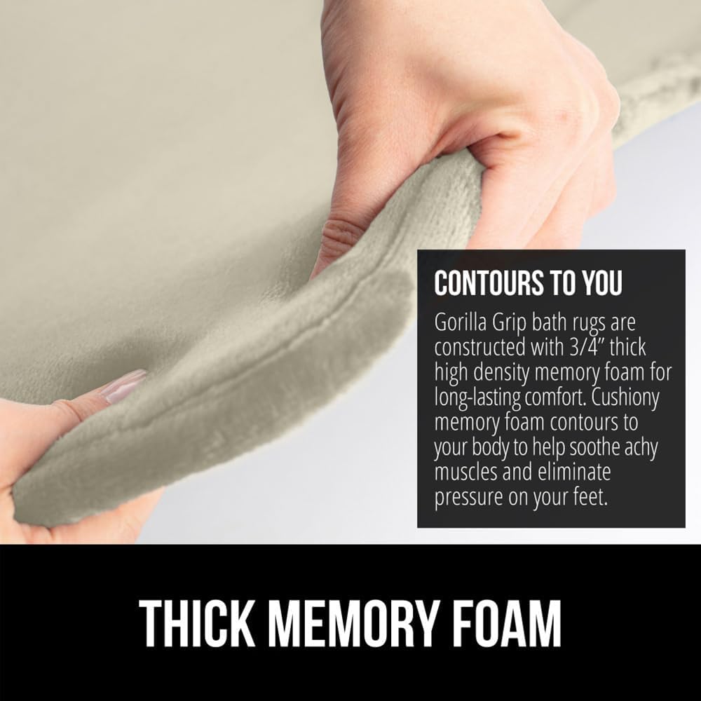 GORILLA GRIP Memory Foam Bath Rugs, Soft Absorbent Velvet Bathroom Mats, Durable Dots on Underside, Machine Washable Bathmat, Carpet Rug Room Decor for Shower Floor, 48x24 Mat, Champagne