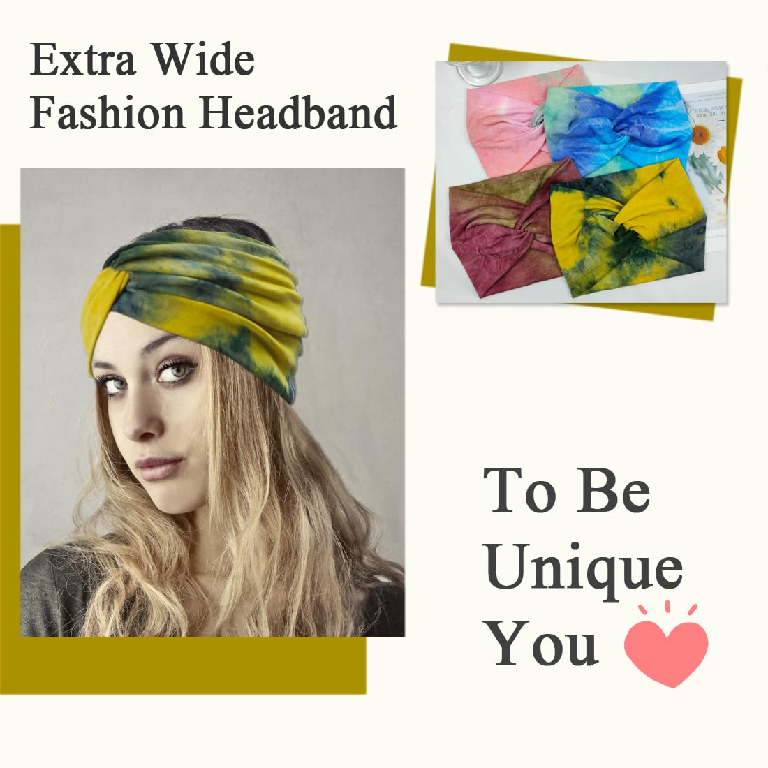 Boho Extra Wide Headbands For Women 7'' Large Headband Twist Head Bands Women's Hair Band Stretchy Turban Styling Accessories Tie Dye 8 Pack