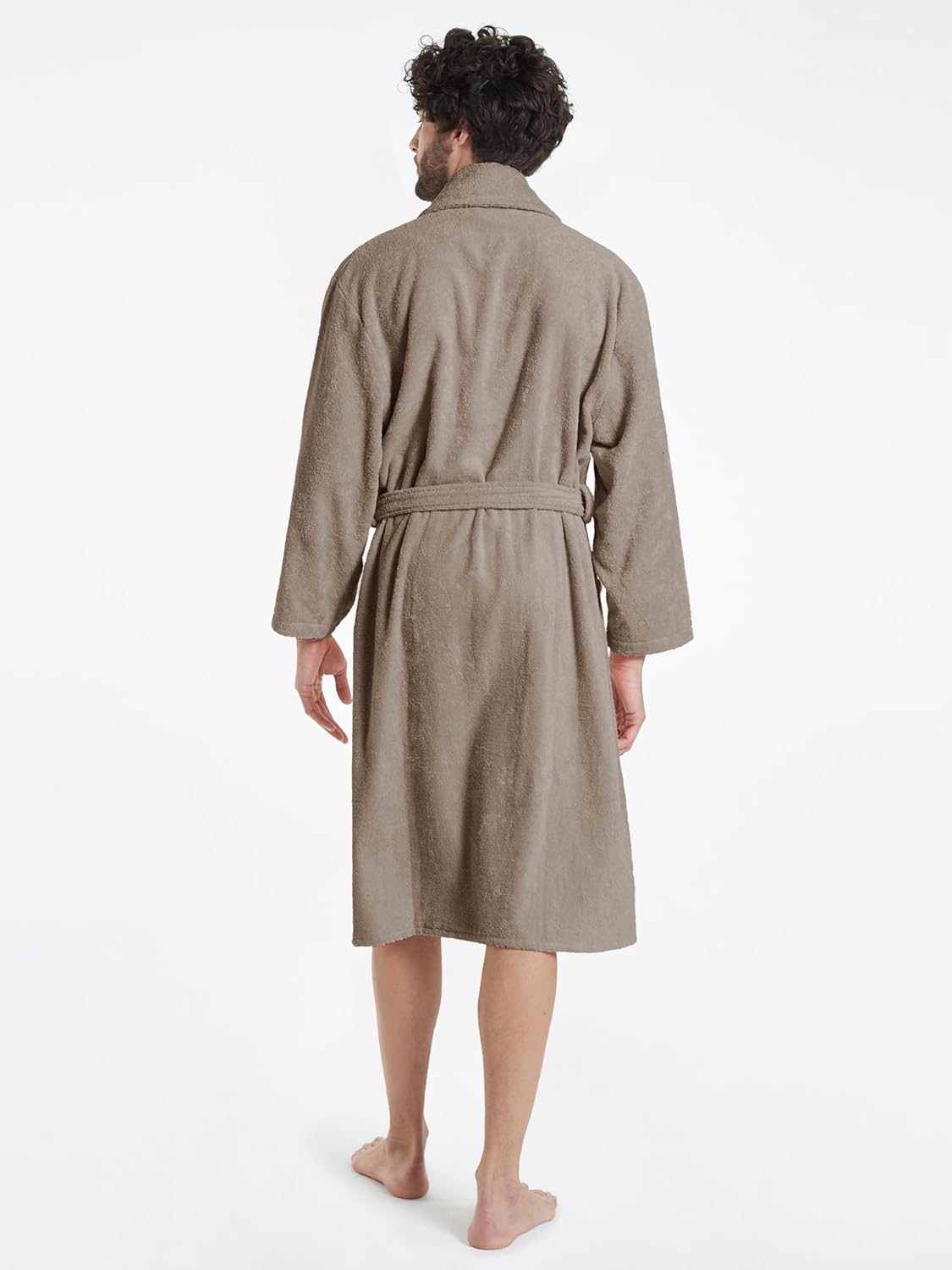 SIORO Mens Terry Bath Robe, Plush Hooded Cotton Cloth Knee-Length Robes for Spa, Shower, Soft Towel Bathrobes with Pockets