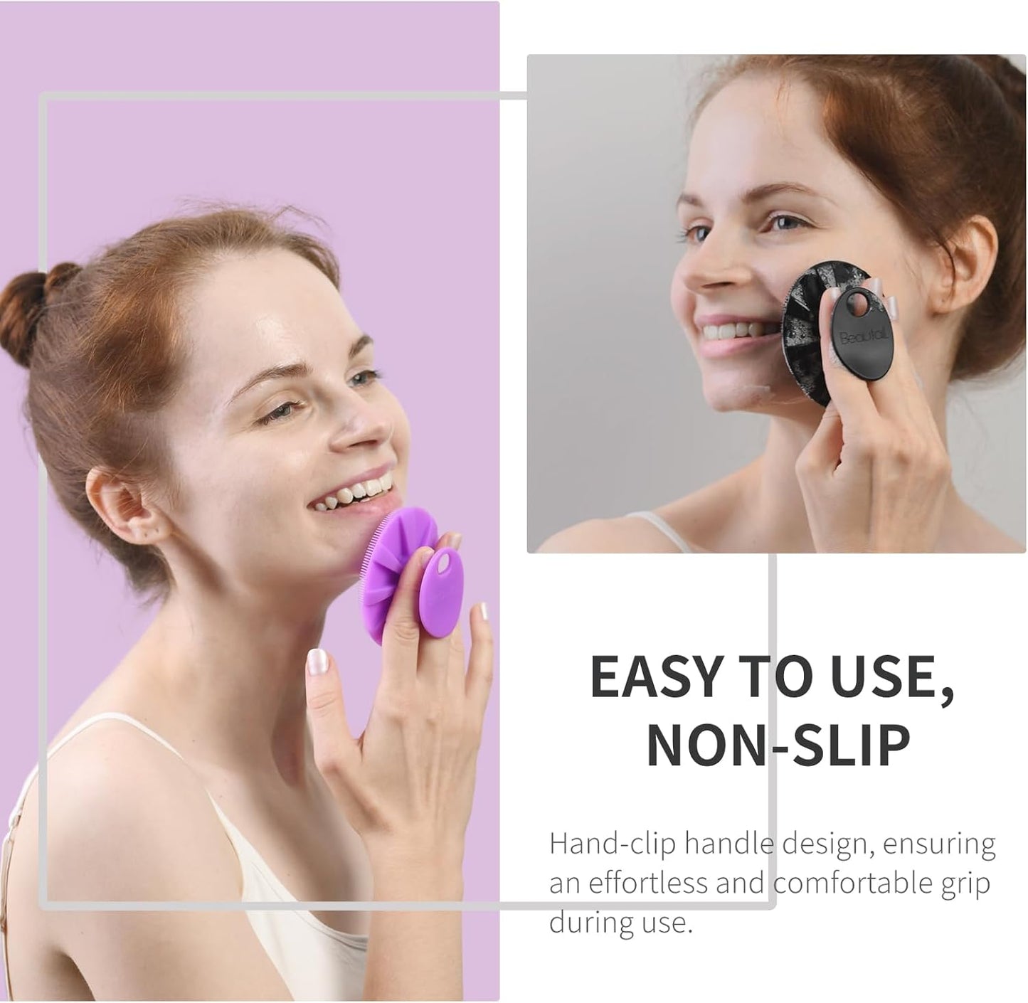 Silicone Face Scrubber 2 Pack, Manual Facial Cleansing Brush, Gentle Face Exfoliator for Sensitive Skin, Skin Care Exfoliating Face Brush for Men and Women, Black+Purple