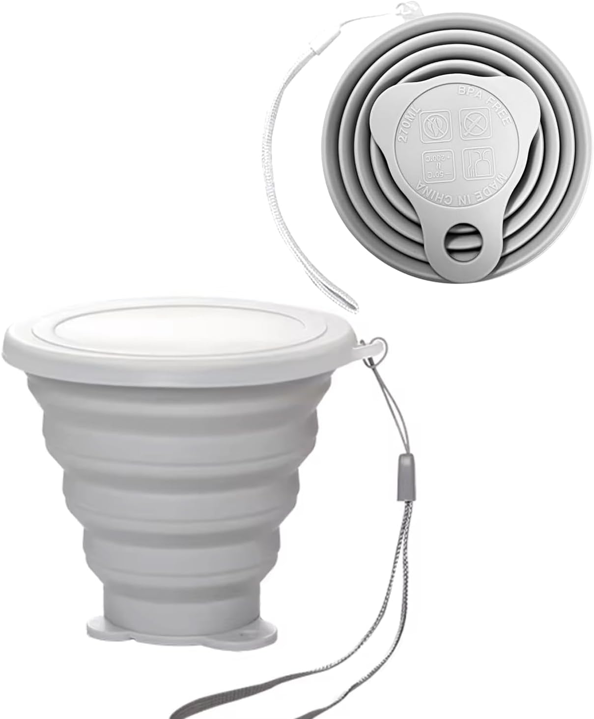 Silicone Collapsible Cup,Collapsible Cups for Camping,Folding Cup with Lids,Collapsible Coffee Cup,Reusable Drinking Mugs Cup(Grey)