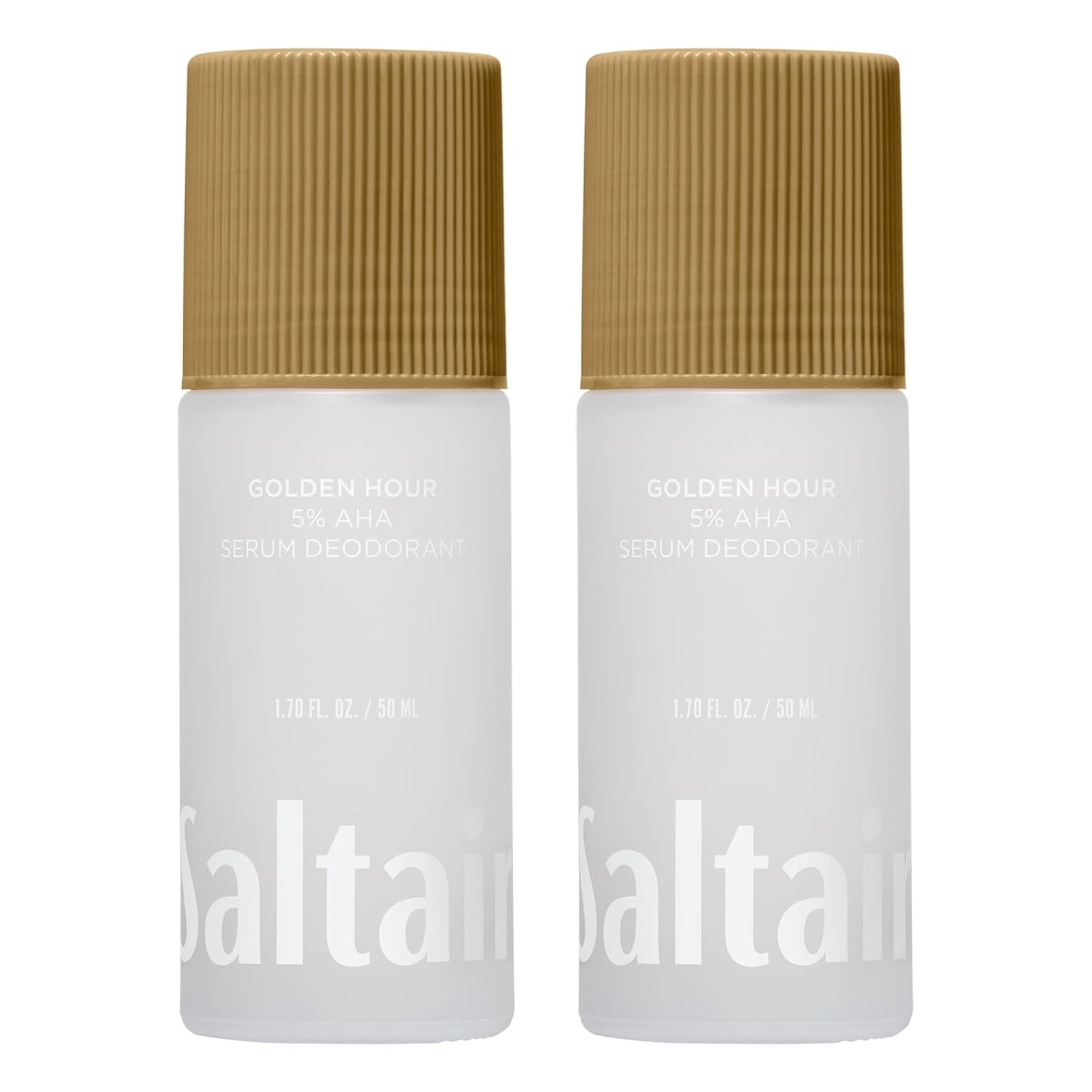 Saltair Serum Deodorant Golden Hour 2 Pack. 5% AHA Formula. Lactic Acid and Mandelic Acid Deodorant. Aluminum Free Odor Control for Women and Men. Travel Essentials, 2x 1.7oz Roll On