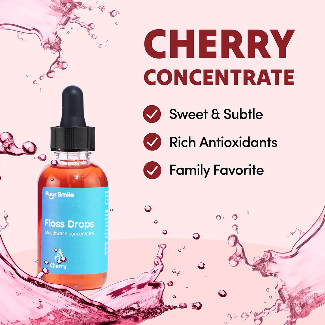 Concentrated Floss Drop Serum – 2oz Concentrated Mouth Wash to Use in Water Flosser | Natural Essentials Promotes Good Breath | Organic Drop Provides Good Oral Health (Cherry Flavor)