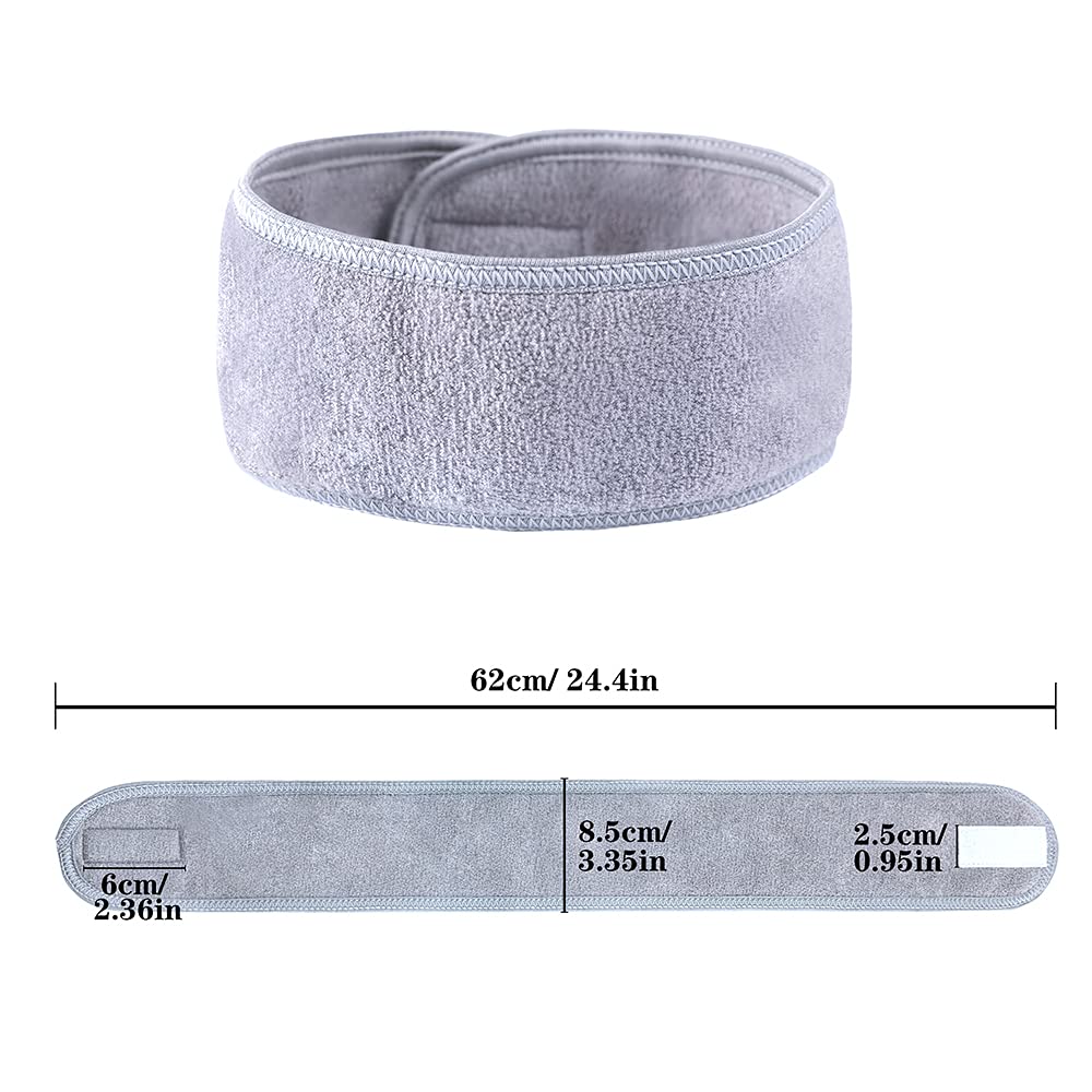 Facial Spa Headbands 4 PCS , Makeup Shower Bath Wrap Sport Headband Terry Cloth Stretch Towel with Magic Tape (Gray)