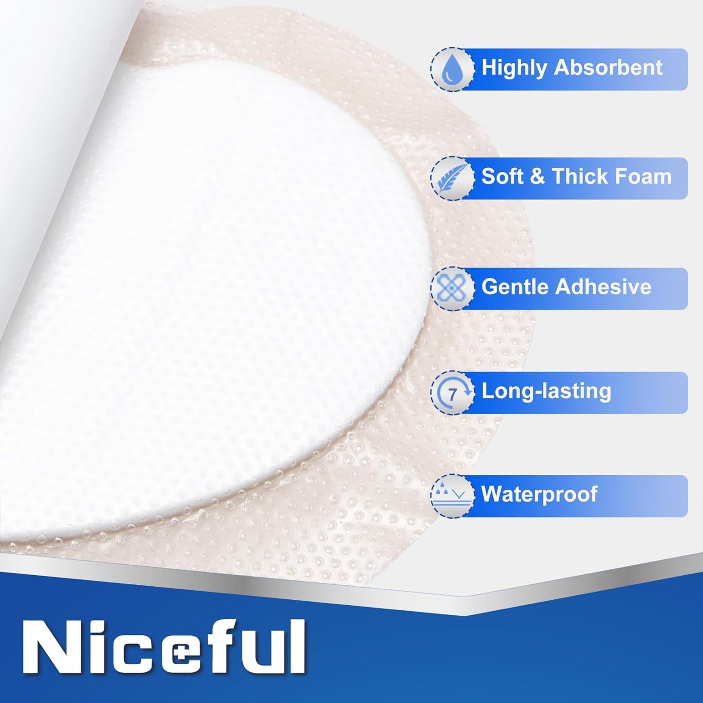 Sacral Foam Dressing 9" x 9" - Border Sacrum Bandage for Bed Sores Pressure, Silicone Adhesive Wound Dressing Pads for Large Wound, 5 Count
