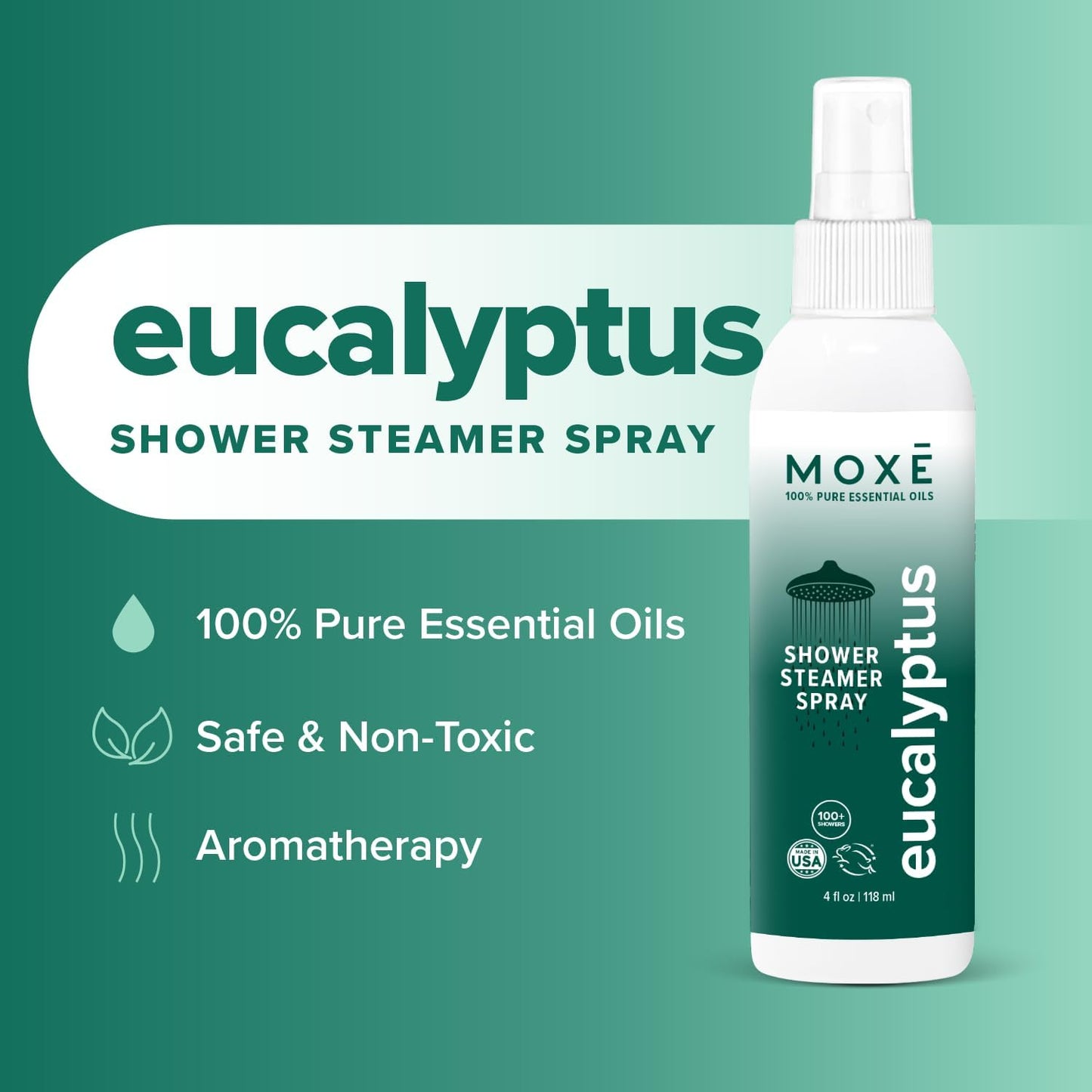 MOXE Shower Mist, Spa Steam Spray, Certified Natural Essential Oils, Aromatherapy, Calming Relief (Lavander and Eucalyptus, 4 Fl Oz (Pack of 2))